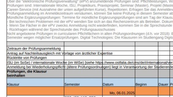 Dekoratives Bild eines Prüfungsplans